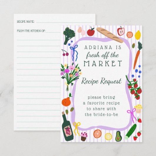 Carte D'accompagnement FRESH OFF THE MARKET Bridal Shower Recipe Request (Devant / Derrière)