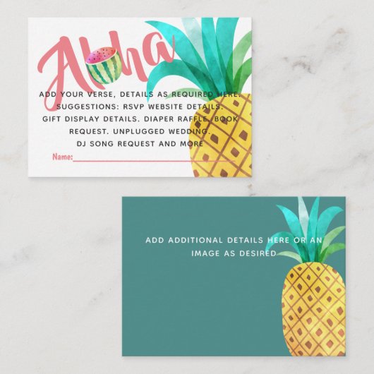 Carte D'accompagnement Fruity Tropical Douche Détails Insertion - Libellé (Devant / Derrière)