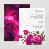 Carte D'accompagnement Fuchsia Hot Pink Roses Wedding Details (Devant / Derrière)