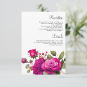 Carte D'accompagnement Fuchsia Hot Pink Roses Wedding Details (Debout devant)