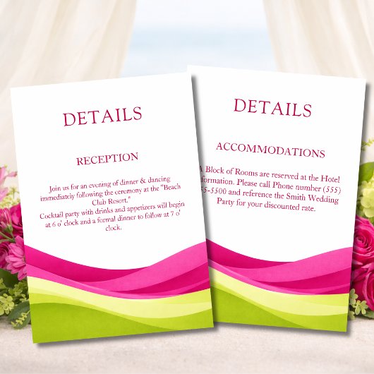 Carte D'accompagnement Fuchsia & Lime Green Modern Wedding Details