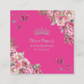 Carte D'accompagnement Fuchsia Rose Fleurs Papillon Quinceanera Cadeau QR (Dos)