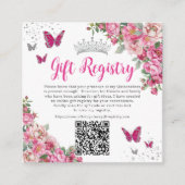Carte D'accompagnement Fuchsia Rose Fleurs Papillon Quinceanera Cadeau QR (Devant)