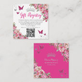 Carte D'accompagnement Fuchsia Rose Floral Papillon Quinceanera QR Cadeau (Devant / Derrière)