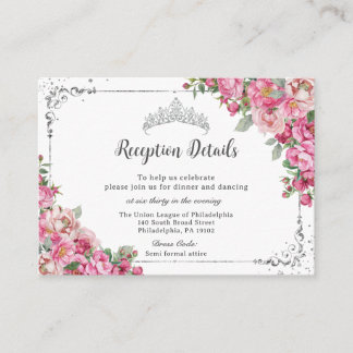 Carte D'accompagnement Fuchsia rose Floral Sweet 16 Quinceañera Réception