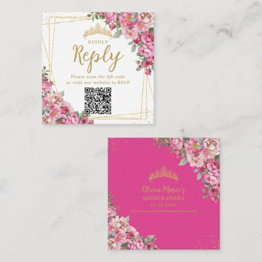 Carte D'accompagnement Fuchsia rose Quinceanera Sweet 16 RSVP QR (Devant / Derrière)