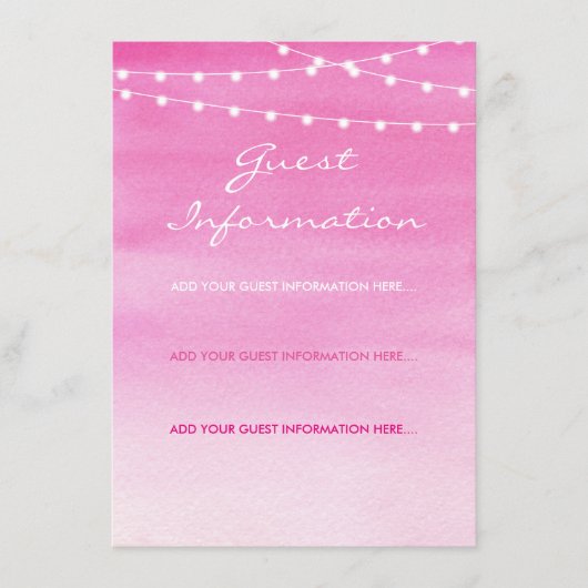 Carte D'accompagnement Fuchsia Watercolor String Lights Informations clie (Devant)