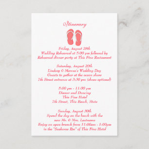 Carte D'accompagnement Fun Beach Flip Flops Mariage rose Intinéraire