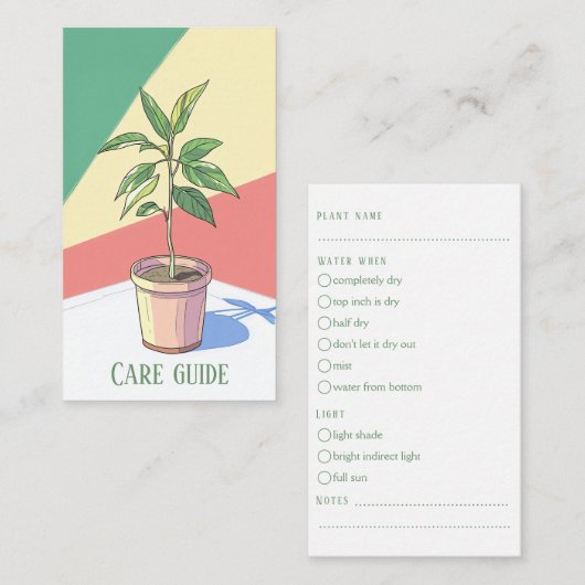 Carte D'accompagnement Fun Plante Care Guide plante moderne à pots lumine (Devant / Derrière)