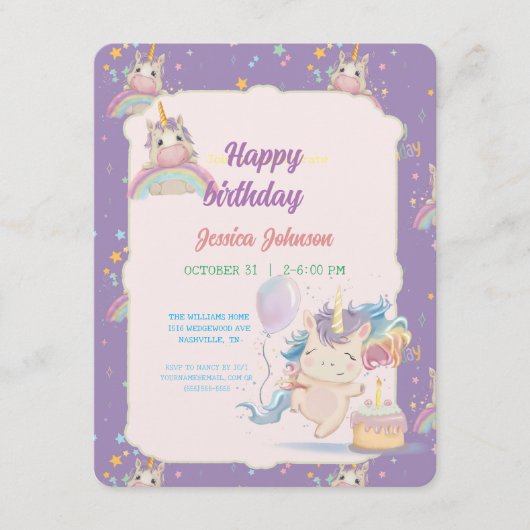 Carte D'accompagnement Funny Birthday Unicorn (Devant)