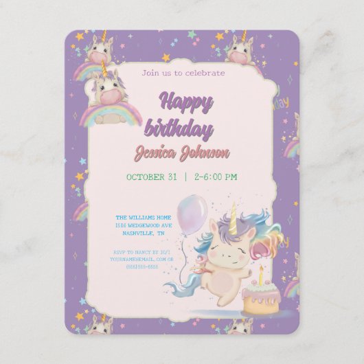 Carte D'accompagnement Funny Birthday Unicorn (Devant)