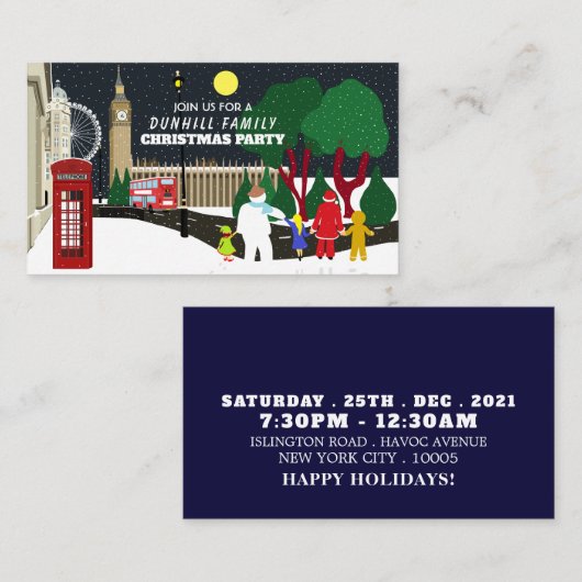 Carte D'accompagnement Gang de Noël à Londres, Billet de soirée de Noël (Devant / Derrière)