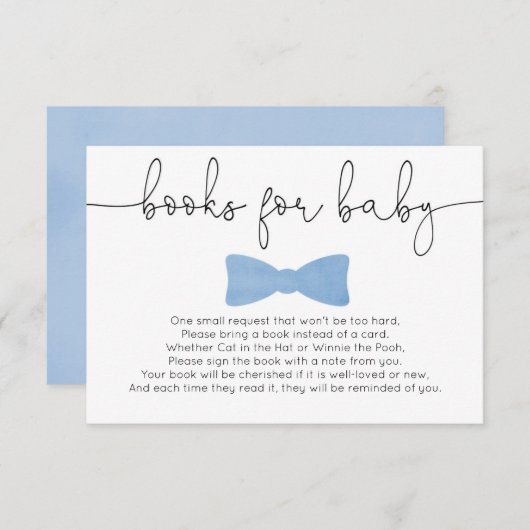 Carte D'accompagnement Garçon baby shower bleu arc livres de cravate pour (Devant / Derrière)