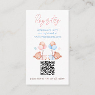 Carte D'accompagnement Garçon Girl Twins Teddy Bear Baby shower Registre