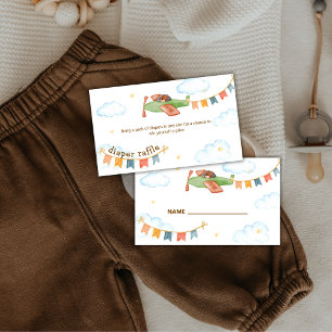 Carte D'accompagnement Garçon Ours Avion Ciel Couche Bébé Fête de Naissan