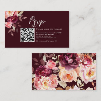 Carte D'accompagnement Garden Watercolor Floral Bourgogne Détails QR Code