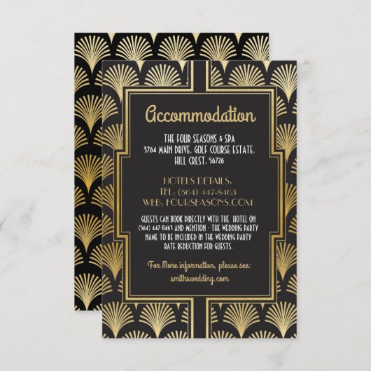 Carte D'accompagnement Gatsby Art Déco années 1920 Mariage d'hébergement (Devant / Derrière)