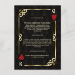 Carte D'accompagnement Gatsby Casino Las Vegas Poker Hébergement<br><div class="desc">Unique Casino Royale et Great Gatsby conception de carte à thème. Il présente un style art déco vintage, un cadre rompu de Roaring des années 1920 avec fausse feuille d'or Fleur-de-lis, coeurs rouges, Q et K sur deux coins (simulant des cartes à jouer), sur arrière - plan motif Art déco...</div>