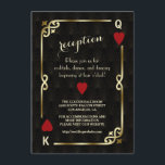Carte D'accompagnement Gatsby Casino Las Vegas Poker Réception de mariage<br><div class="desc">Unique Casino Royale et Great Gatsby conception de carte à thème. Il présente un style art déco vintage, un cadre rompu de Roaring des années 1920 avec fausse feuille d'or Fleur-de-lis, coeurs rouges, Q et K sur deux coins (simulant des cartes à jouer), sur arrière - plan motif Art déco...</div>
