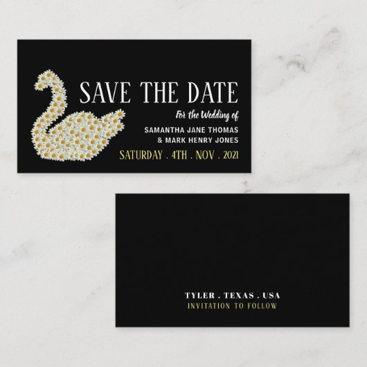 Carte D'accompagnement Gatsby Style Floral Swan, Save the Date (Devant / Derrière)