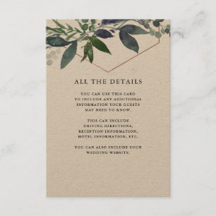 Carte D'accompagnement Geo Kraft verdoyant Détails du Mariage Gold Rose