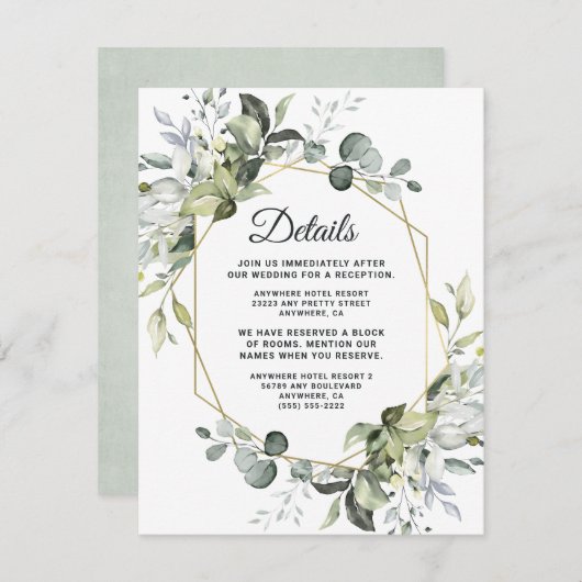 Carte D'accompagnement Géométrique Verdure Or moderne Mariage succulent (Devant / Derrière)