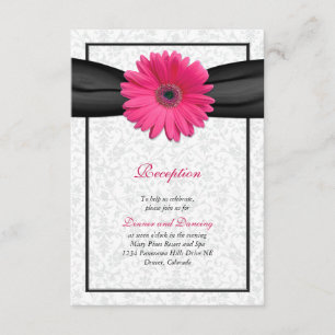 Carte D'accompagnement Gerbera rose Noir Ruban Réception de mariage Inser