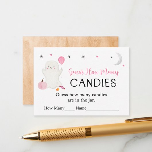 Carte D'accompagnement Ghost rose Halloween Devinez Combien De Jeu (Devant/Arrière en situation)