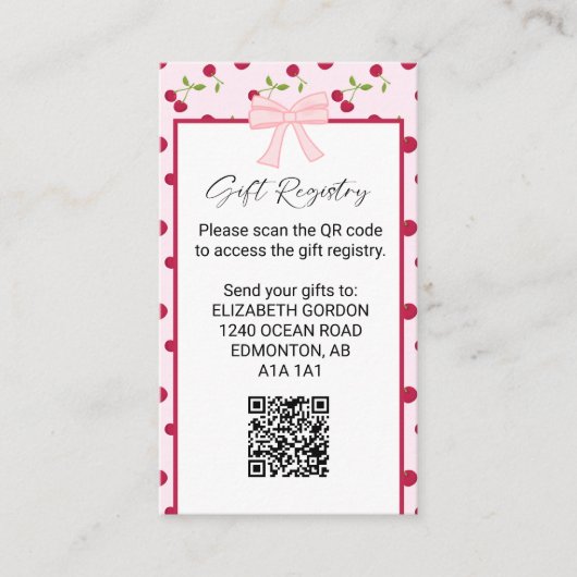 Carte D'accompagnement Gift Registry Cherry Baby Shower QR Code (Devant)