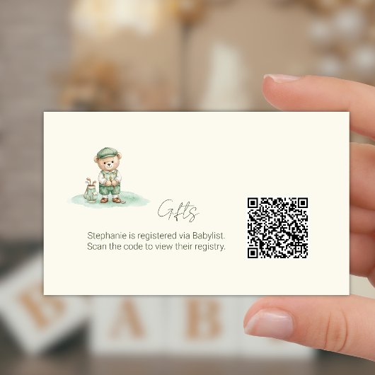 Carte D'accompagnement  Gift Registry QR Code Cute Golfing Teddy Bear