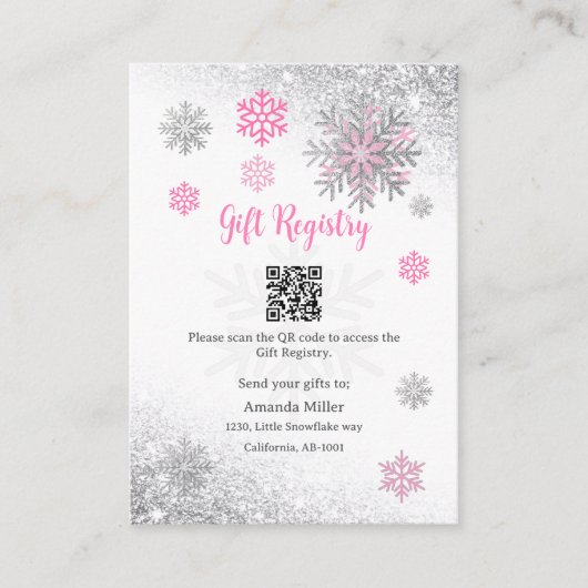 Carte D'accompagnement Gift Registry Snowflake Winter Baby Shower QR Code (Devant)