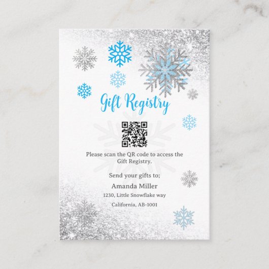 Carte D'accompagnement Gift Registry Snowflake Winter Baby Shower QR Code (Devant)