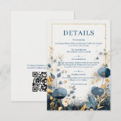 Carte D'accompagnement Gilded Wildflower Navy and Gold Wedding (Devant / Derrière)