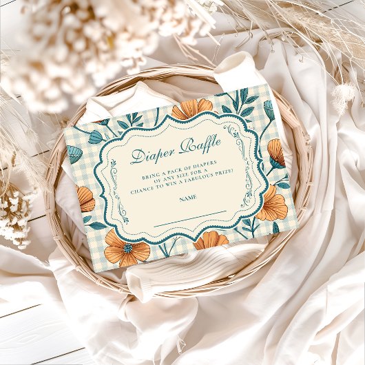 Carte D'accompagnement Gingham Peach Floral Diapper Raffle
