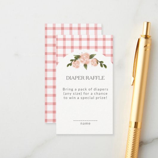 Carte D'accompagnement Gingham Rose Classique Faffle de Lange Bébé Shower (Devant/Arrière en situation)