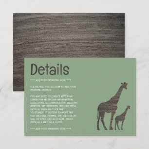 Carte D'accompagnement Girafe en argile Safari, détail de mariage rustiqu