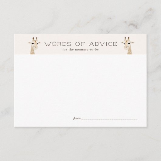 Carte D'accompagnement Giraffe Baby shower Beige Conseils Card (Devant)