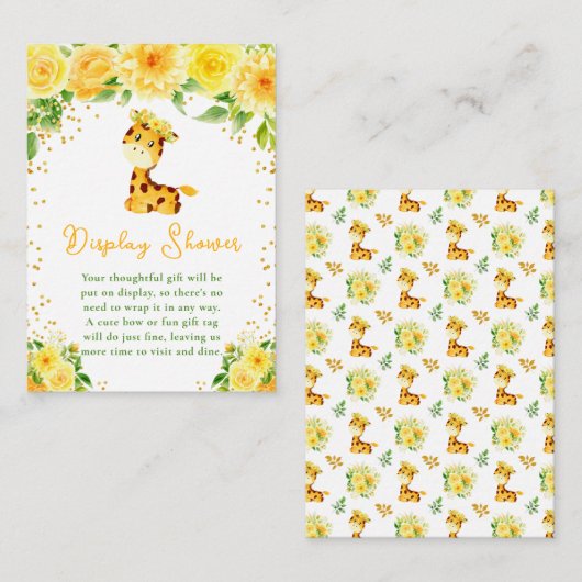 Carte D'accompagnement Giraffe Jaune Floral Baby shower (Devant / Derrière)