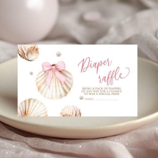 Carte D'accompagnement Girl Pink Bow Shell Baby Shower Diaper Raffle