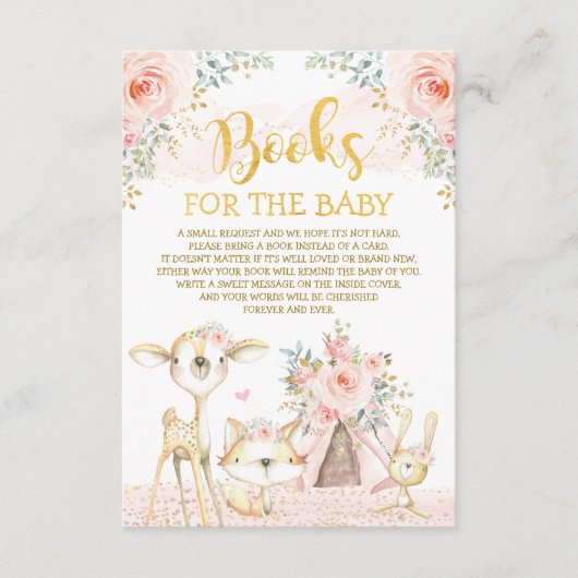 Carte D'accompagnement Girly Blush Floral Woodland Animals Livres pour bé (Devant)