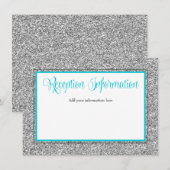 Carte D'accompagnement Glam Faux Pailleté Argent Bleu Canard Réception (Devant / Derrière)