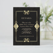 Carte D'accompagnement Glam Gold Black Art Déco 20s Réception de mariage (Debout devant)
