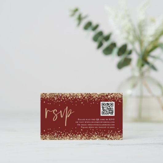 Carte D'accompagnement Glam QR Code Gold Parties scintillant Mariage Bour (Debout devant)