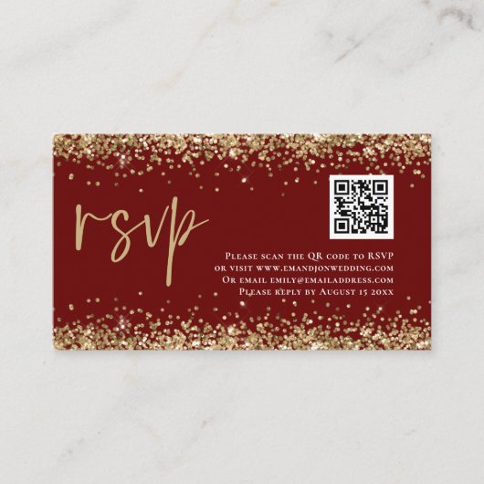 Carte D'accompagnement Glam QR Code Gold Parties scintillant Mariage Bour (Devant)