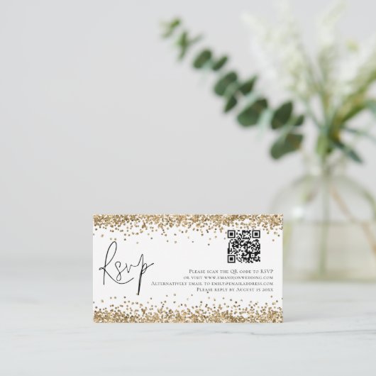 Carte D'accompagnement Glam QR Code Gold Parties scintillant Mariage RSVP (Debout devant)