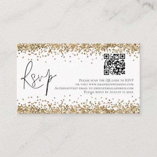 Carte D'accompagnement Glam QR Code Gold Parties scintillant Mariage RSVP (Devant)