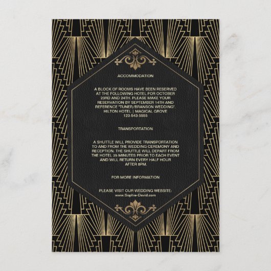 Carte D'accompagnement Glam Roaring 20s Gatsby Wedding Accommodation (Devant)