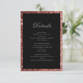 Carte D'accompagnement Glam Rose Gold Black Parties scintillant Mariage D (Debout devant)