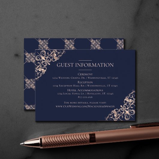 Carte D'accompagnement Glamour Art déco | Navy Blue Blush Détails de l'in