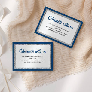 Carte D'accompagnement Glittery Bat mitzvah Navy Blue and Silver Detail